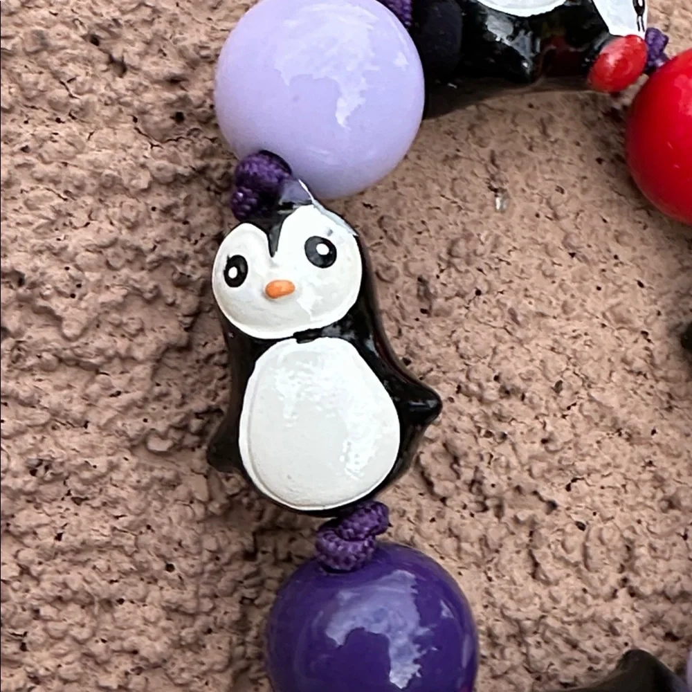 Gymboree Penguin Charm Kids Stretch Bracelet - Black, Red, Purple